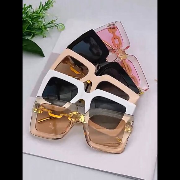 Oversized Geometric Sunglasses,Vintage-Inspired (White Frames) - Picture 2 of 6